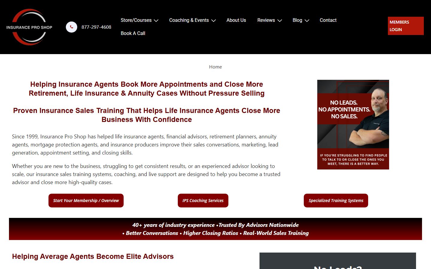 The current Insurance Pro Shop homepage
