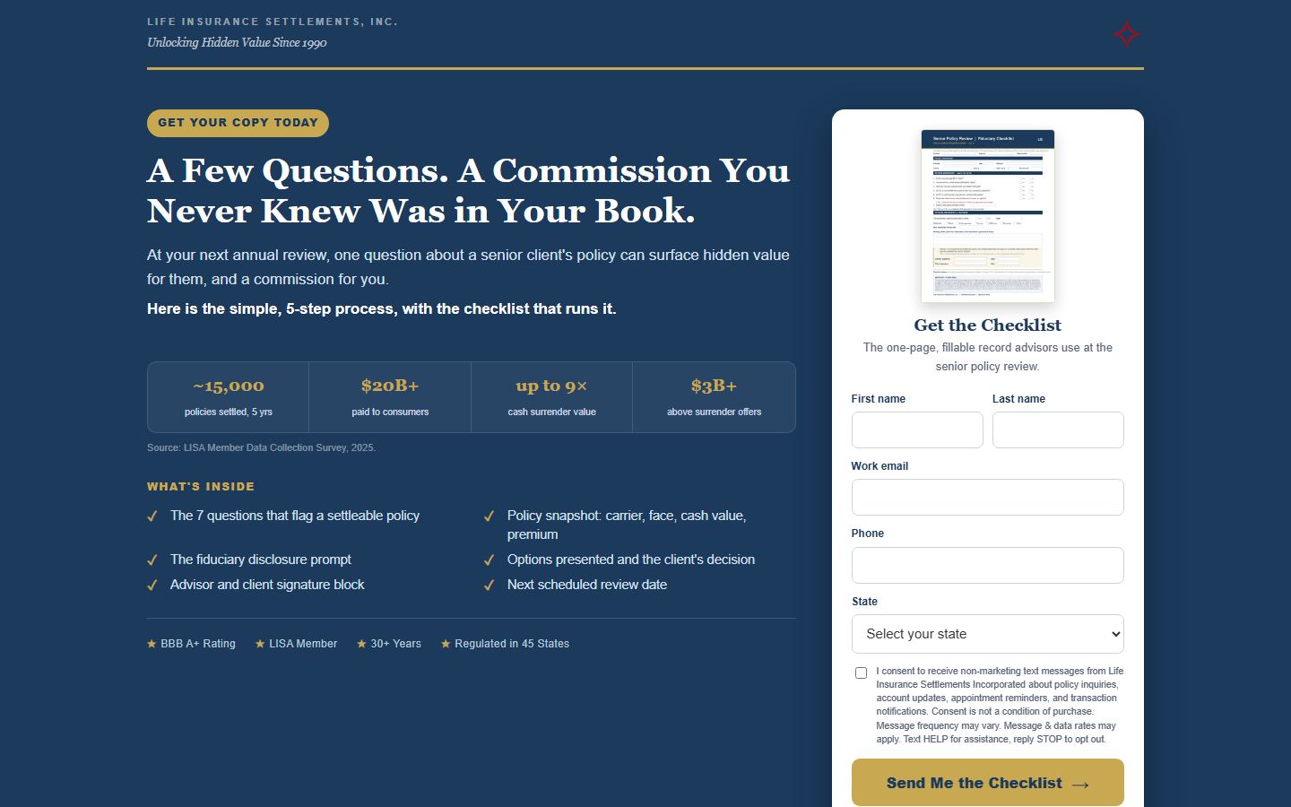 The policy review checklist landing page